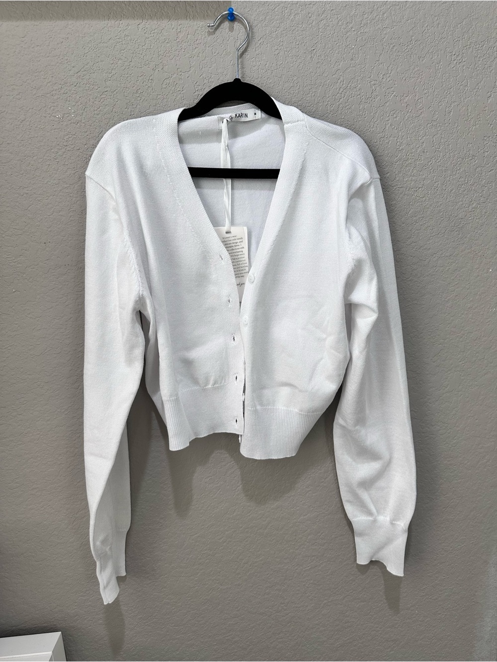 NWT Grace Karin White Cropped V-Neck Knit Cardigan Sweater Size M
